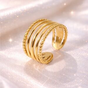 NEW Gold Multi-Band Adjustable Cuff Ring w/ PVD Gold Coated Stainless Steel
